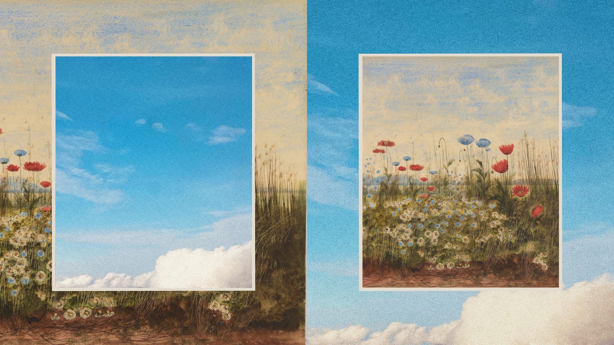 Anthropic's key visual for the Public Benefit Fund announcement: two painted meadow and sky panels framed inside each other